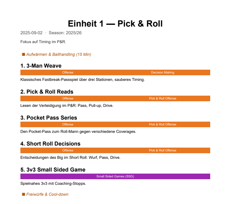 Trainingsübersicht als PDF – SidelineIQ